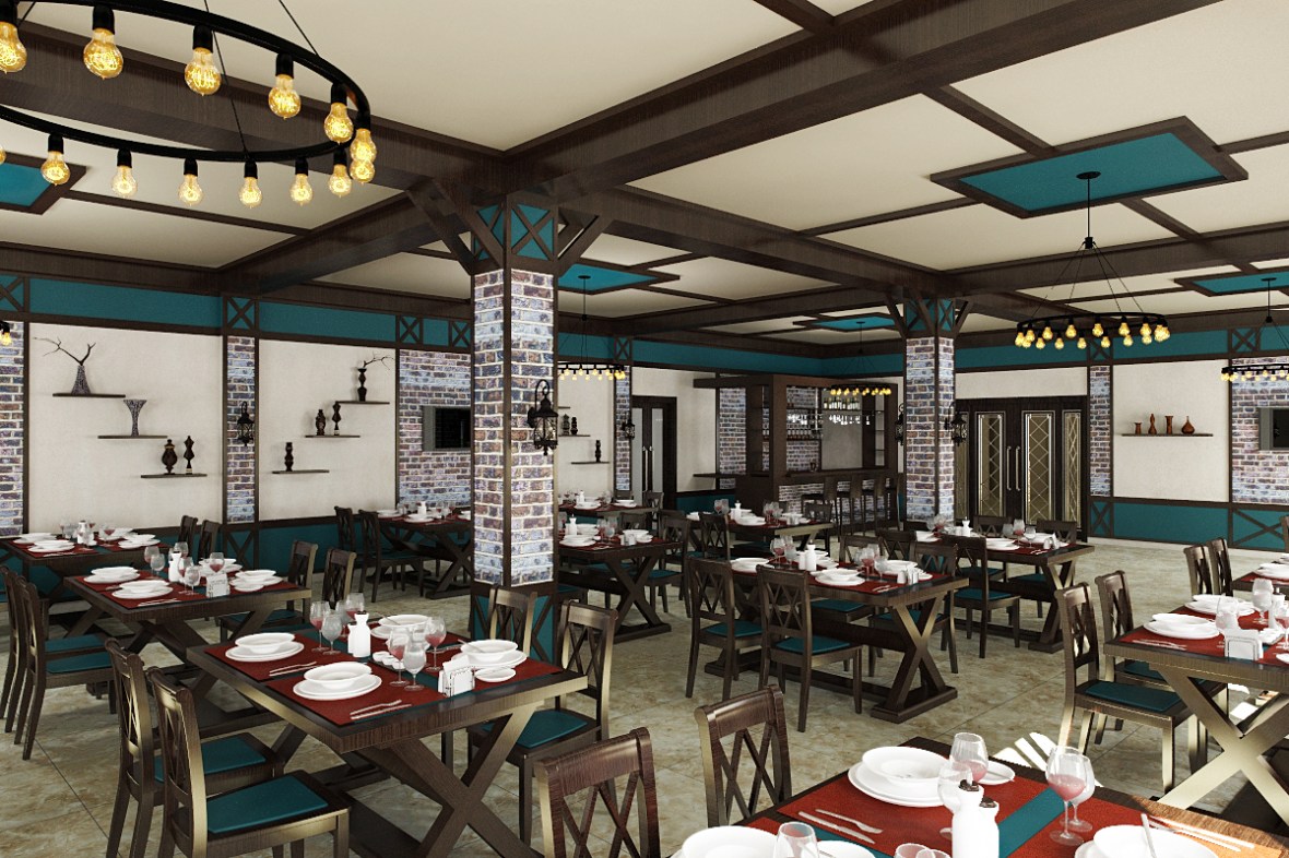 Yolkənarı kiçik restoranın dizaynı