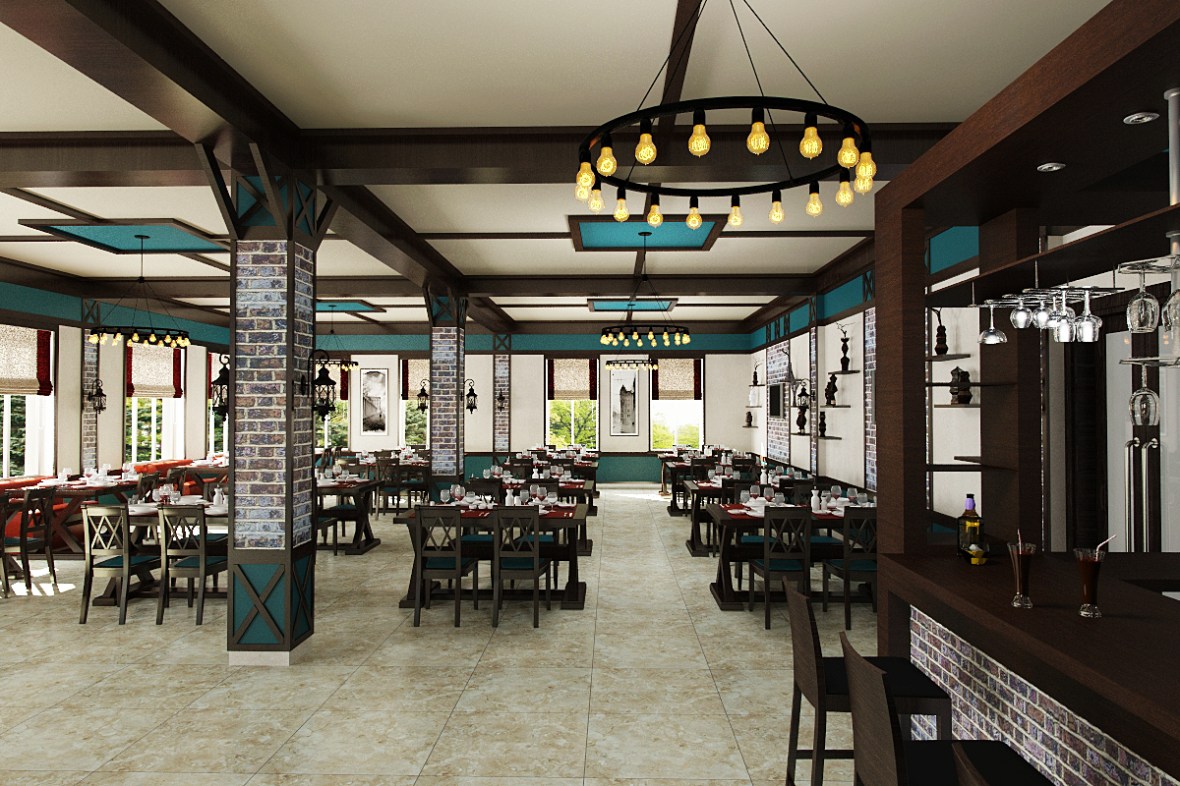 Yolkənarı kiçik restoranın dizaynı