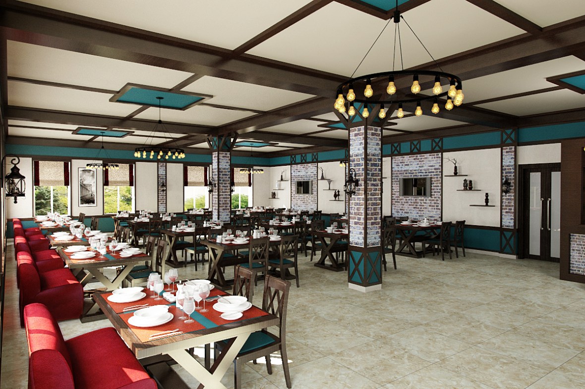 Yolkənarı kiçik restoranın dizaynı