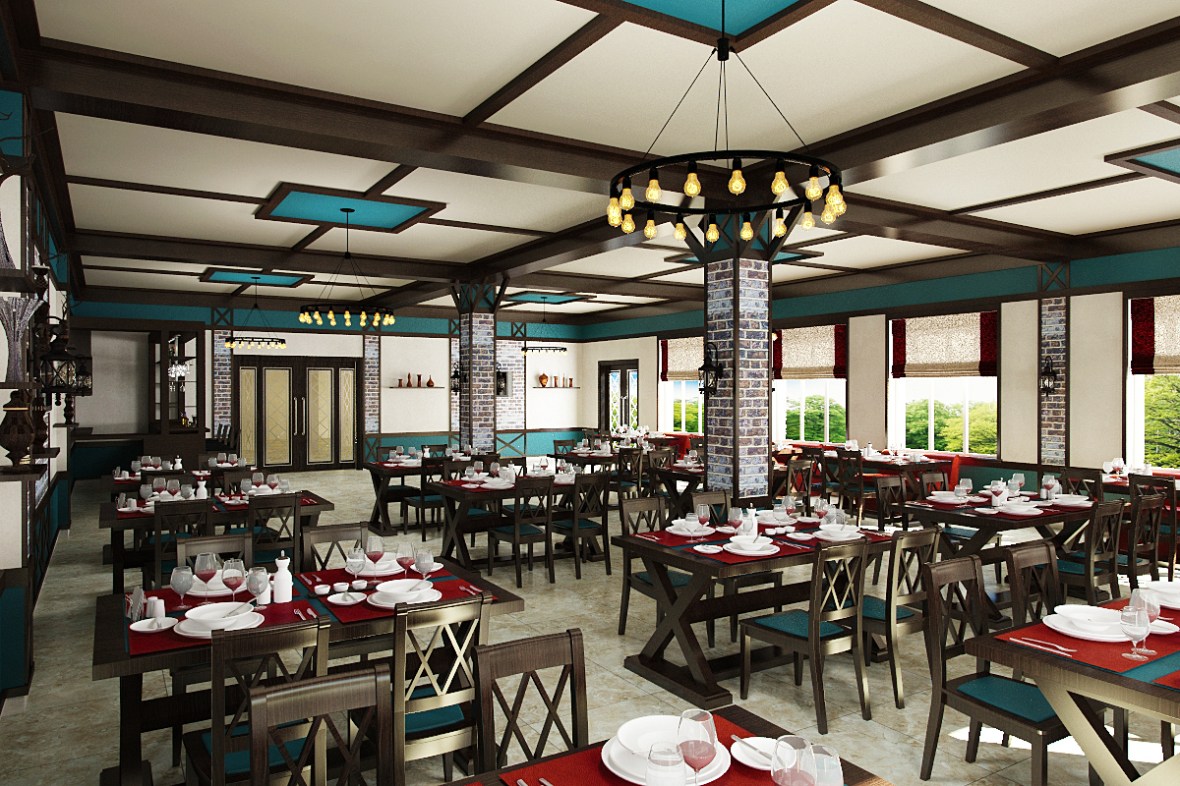 Yolkənarı kiçik restoranın dizaynı