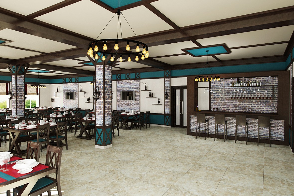 Yolkənarı kiçik restoranın dizaynı